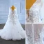 Luxury / Gorgeous White Rhinestone Lace Flower Appliques 2023 A-Line / Princess V-Neck Long Sleeve Wedding Dresses Court Train Wedding