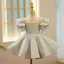 Audrey Hepburn Style Sage Green Short Prom Flower Girl Dresses 2022 Ball Gown Scoop Neck Puffy Short Sleeve Pearl Flower Girl Dresses