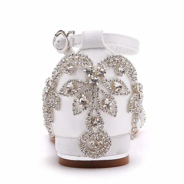 Sexy Blanche Faux Diamant Chaussure De Mariée 2023 Bride Cheville Talon Bas Peep Toes / Bout Ouvert Mariage Sandales Talons Hauts