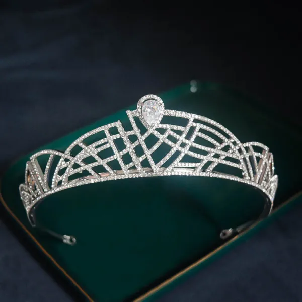 Brud Huvudbonad Vita Rhinestone Legering Bröllop Mode 2022 Brud Huvudbonad Tiara