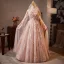 Fabelhaft Rosa Perlenstickerei Perle Pailletten Applikationen Ballkleider 2025 Ballkleid Bandeau Mantel Ärmellos Rückenfreies Lange Tülle Ball