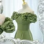 Vintage / Retro Solid Color Satin Green Ruffle Prom Dresses 2021 A-Line / Princess Off-The-Shoulder Crossed Straps Floor-Length / Long Formal Dresses