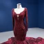 Luxury / Gorgeous High-end Burgundy Evening Dresses 2022 Trumpet / Mermaid Scoop Neck Beading Pearl Rhinestone Sequins Long Sleeve Royal Train Evening Party Formal Dresses