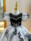 Chic / Beautiful Black Pearl Rhinestone Birthday Flower Girl Dresses 2023 Ball Gown Scoop Neck Puffy Short Sleeve Floor-Length / Long