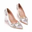 Charmant Blanche Faux Diamant Chaussure De Mariée 2022 9 cm Cristal Talons Épais À Bout Pointu Mariage Escarpins Talons Hauts