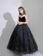 Bling Bling Schwarz Strass Pailletten Geburtstag Blumenmädchenkleider Ballkleid 2025 Rundhalsausschnitt Ärmellos Rückenfreies Lange