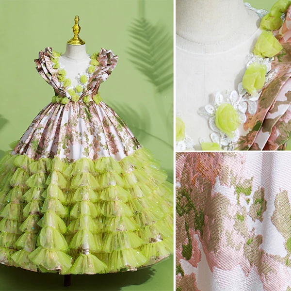Unusual Lime Green Cascading Ruffles Birthday Flower Girl Dresses 2022 Ball Gown Scoop Neck Appliques Sequins Sleeveless Backless Floor-Length / Long Flower Girl Dresses