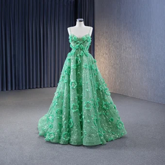 Haut De Gamme Vert Perlage Appliques Paillettes Robe De Bal 2023 Princesse Bretelles Spaghetti Sans Manches Dos Nu Longue Promo Robe De Ceremonie