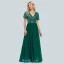 Chic / Belle Vert Paillettes Robe De Soirée Princesse 2023 V-Cou Manches Courtes Longue Soirée Robe De Ceremonie