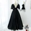 Vintage / Retro Black Prom Dresses 2021 A-Line / Princess V-Neck Crossed Straps Floor-Length / Long Ruffle Satin 1/2 Sleeves Formal Dresses