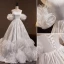 Vintage / Retro Ivory Ruffle Wedding Dresses 2023 A-Line / Princess Off-The-Shoulder Short Sleeve Backless Chapel Train Wedding