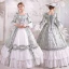 Baroque Medieval Sage Green Prom Dresses 2022 Ball Gown Square Neckline Bell sleeves Backless Rhinestone Pearl Bow Floor-Length / Long Formal Dresses