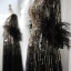 High-end Black Handmade  Beading Sequins Feather Prom Dresses 2024 A-Line / Princess Scoop Neck 1/2 Sleeves Floor-Length / Long Prom Formal Dresses