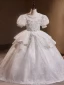 Charming White Beading Pearl Sequins Cascading Ruffles Birthday Flower Girl Dresses 2023 Ball Gown Scoop Neck Puffy Short Sleeve Floor-Length / Long Flower Girl Dresses