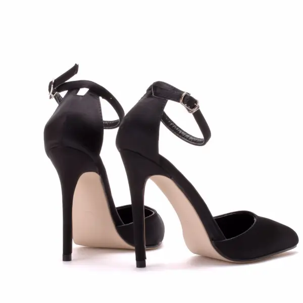 Sexy Noire Soirée Satin Sandales Femme 2023 Été Bride Cheville 11 cm Talons Aiguilles À Bout Pointu Sandales Talons Hauts