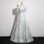 Fashion Sage Green Lace Flower Butterfly Prom Dresses 2025 Ball Gown Square Neckline Short Sleeve Backless Floor-Length / Long Prom Formal Dresses