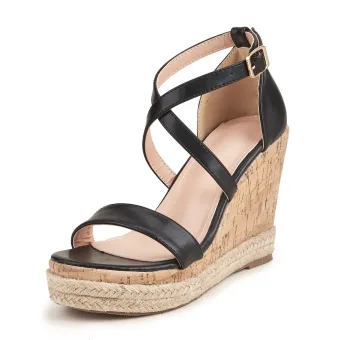 Vintage Retro Summer Black Street Wear Waterproof Womens Sandals 2023 Ankle Strap 11 Cm Wedges Open Peep Toe Sandals
