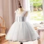 Modest / Simple Grey Birthday Pearl Short Flower Girl Dresses 2024 Ball Gown Scoop Neck Sleeveless Backless