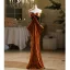 Sexy Brown Sequins Velvet Evening Dresses 2024 Trumpet / Mermaid Strapless Bow Sleeveless Backless Floor-Length / Long Evening Party Formal Dresses