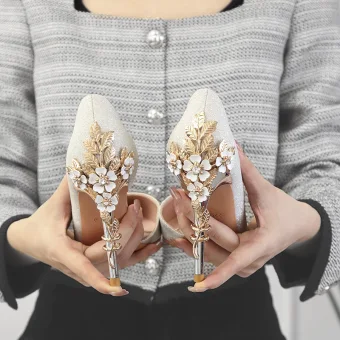 Charming Glitter White Wedding Shoes 2023 10 Cm Stiletto Heels Pointed Toe Wedding High Heels