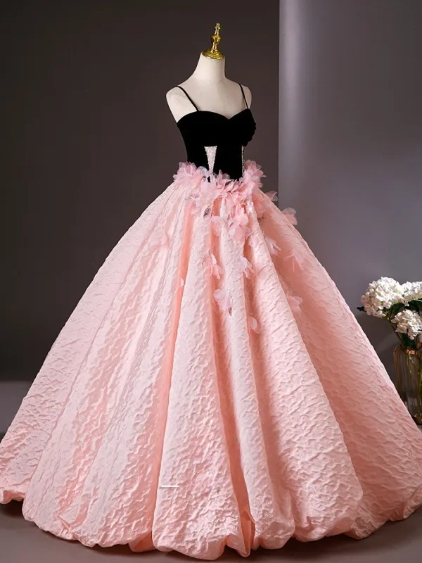 Flower Fairy Blushing Pink Appliques Prom Dresses 2025 Ball Gown Spaghetti Straps Sleeveless Backless Floor-Length / Long Formal Dresses