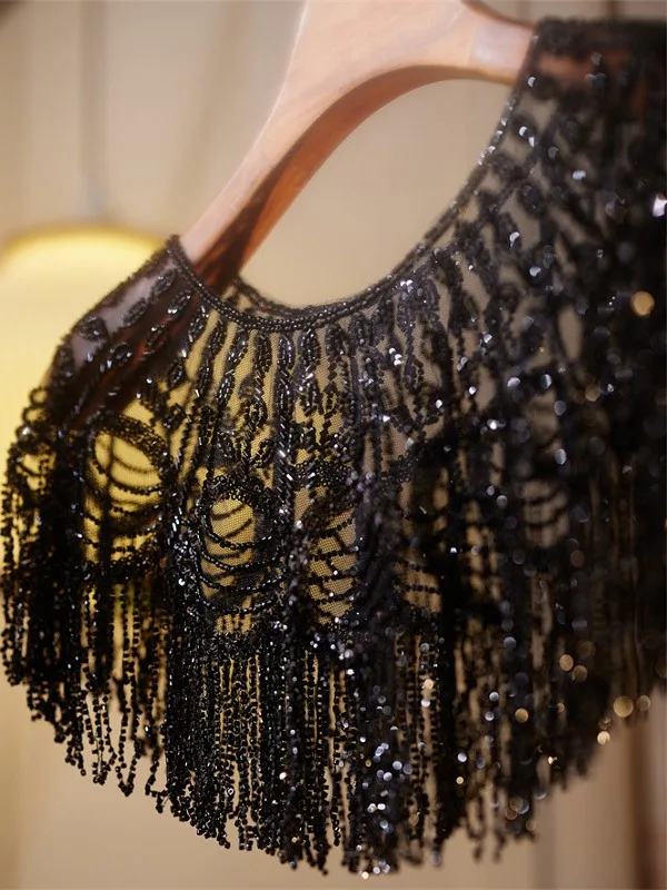 Vintage / Originale Noire Fait main Perlage Gland En Dentelle châle 2025