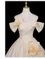 Elegant Champagne Appliques Prom Dresses 2025 Ball Gown Off-The-Shoulder Short Sleeve Backless Floor-Length / Long Prom Formal Dresses