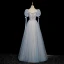 Chic / Belle Bleu Ciel Perlage Faux Diamant Paillettes Robe De Bal 2023 Princesse Encolure Carrée Manches Courtes Dos Nu Longue Robe De Ceremonie