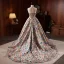 Haut de Gamme Fantaisie Multi-Couleurs Fait main Perlage Perle Faux Diamant Paillettes Robe De Soirée 2023 Princesse Bustier Sans Manches Dos Nu Tribunal Train Soirée Robe De Ceremonie