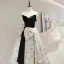 Audrey Hepburn Style Black Printing Prom Dresses 2022 Strapless Sleeveless Bow Backless Floor-Length / Long Formal Dresses