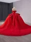 High-end Red Sequins Lace Flower Appliques Chapel Train Wedding Dresses 2024 Ball Gown Strapless Sleeveless Backless Wedding