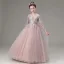 Elegant Blushing Pink Beading Rhinestone Lace Flower Birthday Flower Girl Dresses 2025 Ball Gown Scoop Neck Long Sleeve Floor-Length / Long