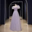 Elegante Lavendel Pailletten Ballkleider 2023 A Linie Eckiger Ausschnitt Geschwollenes Kurze Ärmel Rückenfreies Lange Ball Festliche Kleider
