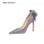 Glitzernden Sexy Lavendel Strass Pailletten Schleife Brautschuhe 2023 Leder 10 cm Stilettos Spitzschuh Hochzeit Pumps Hochhackige