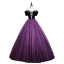 Vintage / Retro Purple Sequins Rhinestone Prom Dresses 2023 Ball Gown Off-The-Shoulder Short Sleeve Backless Floor-Length / Long Prom Formal Dresses