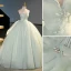 Elegant Sage Green Appliques Prom Dresses 2023 Ball Gown Strapless Sleeveless Backless Floor-Length / Long Prom Formal Dresses