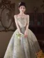 Flower Fairy Sage Green Appliques Prom Dresses 2025 A-Line / Princess Strapless Sleeveless Backless Sweep Train Prom Formal Dresses