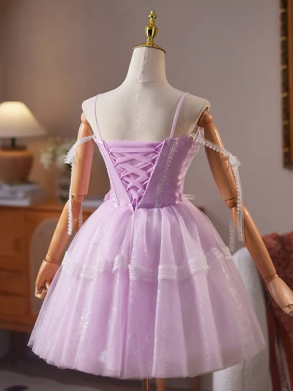 Sexy Lavendel Spitze Pailletten Kurze Partykleider 2025 Ballkleid Spaghettiträger Ärmellos Rückenfreies Festliche Kleider
