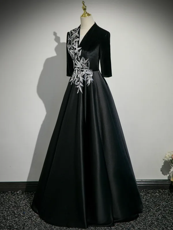 black and yellow dress for women Chicsew Elegant Black And White Sequin V-Neck Mermaid Half Sleeves Ankle-Length Mother Of The Bride Dresses, Custom Color(leaving a note) main image 0