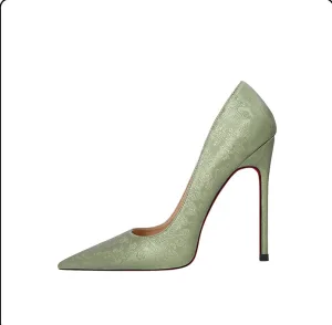 Elegant Chinese Style Sage Green Prom Leather Pumps 2025 12 Cm Stiletto Heels Pointed Toe Pumps High Heels