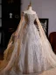 Luxury / Gorgeous Gold Beading Sequins Prom Dresses Ball Gown 2024 Off-The-Shoulder Long Sleeve Backless Floor-Length / Long Prom Formal Dresses