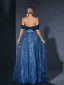 Vintage / Retro Ocean Blue Lace Flower Prom Dresses 2025 A-Line / Princess Off-The-Shoulder Sleeveless Backless Floor-Length / Long Prom Formal Dresses
