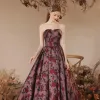 Chic / Beautiful Burgundy Rose Prom Dresses 2023 A-Line / Princess Strapless Sleeveless Backless Floor-Length / Long Prom Formal Dresses
