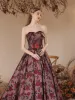 Chic / Beautiful Burgundy Rose Prom Dresses 2023 A-Line / Princess Strapless Sleeveless Backless Floor-Length / Long Prom Formal Dresses
