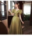 Elegant Clover Green Prom Dresses 2022 A-Line / Princess V-Neck Puffy Short Sleeve Backless Floor-Length / Long Prom Formal Dresses