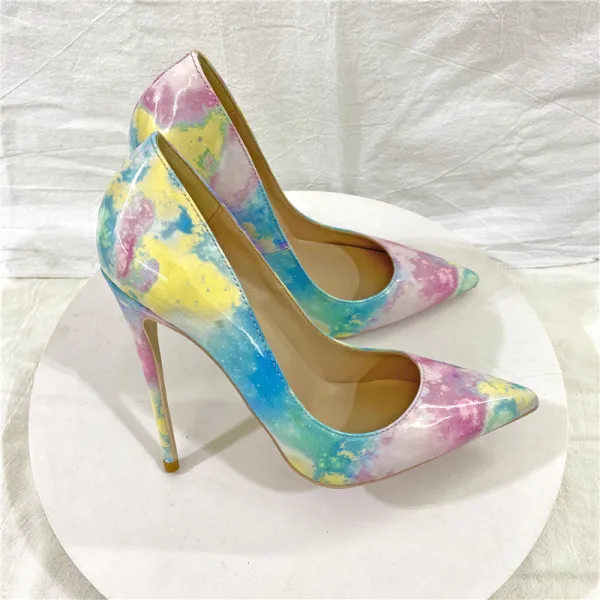 Ungewöhnlich Multifarben Gekritzel Ball Pumps 2022 12 cm Stilettos Spitzschuh Pumps Hochhackige