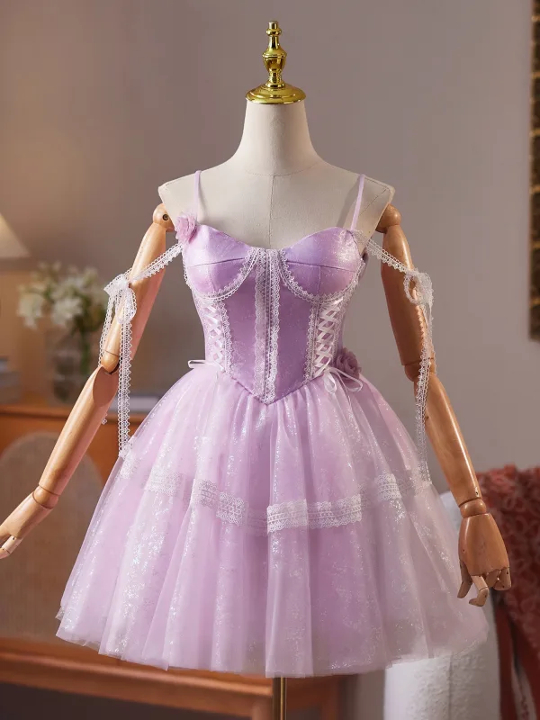 Sexy Lavender Lace Sequins Short Party Dresses 2025 Ball Gown Spaghetti  Straps Sleeveless Backless Formal Dresses