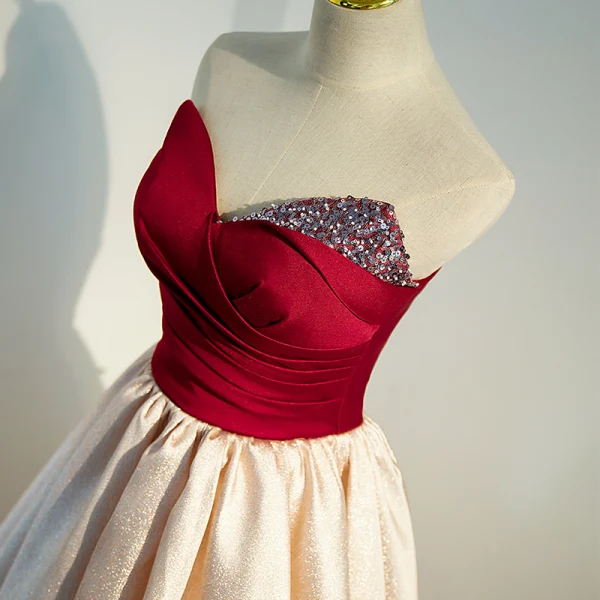 Chic / Beautiful Burgundy Prom Dresses 2022 A-Line / Princess Strapless Sequins Sleeveless Backless Floor-Length / Long Prom Formal Dresses