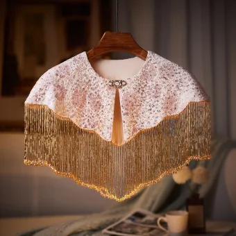 Charming Blushing Pink Handmade Beading Tassel Sequins Prom Shawl 2025
