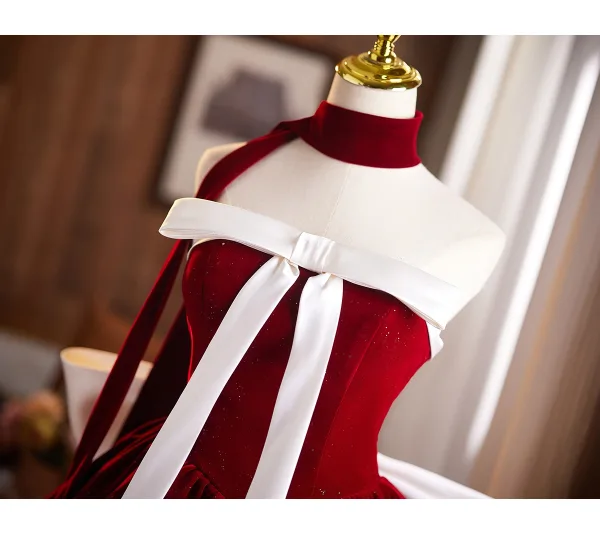 Sexy Burgundy Glitter Short Cocktail Party Party Dresses 2025 Ball Gown Strapless Sleeveless Backless Bow Formal Dresses